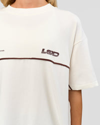 Woman wearing Inline Heavyweight FLXCotton Oversized Tee - Off White-Hot Chocolate | Model:Issy | Size:XS | Thumbnail Index: 13
