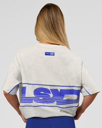 Woman wearing Inline Heavyweight FLXCotton Oversized Tee - Silver Marl-Power Cobalt | Model:Issy | Size:XS | Thumbnail Index: 9