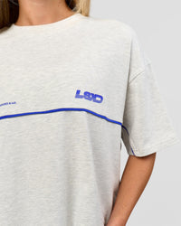 Woman wearing Inline Heavyweight FLXCotton Oversized Tee - Silver Marl-Power Cobalt | Model:Issy | Size:XS | Thumbnail Index: 12