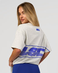 Woman wearing Inline Heavyweight FLXCotton Oversized Tee - Silver Marl-Power Cobalt | Model:Issy | Size:XS | Thumbnail Index: 11