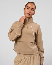 Woman wearing Pop Over Jacket - Warm Smoke | Model:Issy | Size:XS | Thumbnail Index: 0
