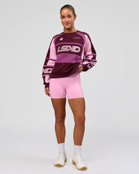 Woman wearing Power Sweater - Cherry Lacquer-Boysenberry | Model:Issy | Size:XS | Thumbnail Index: 2