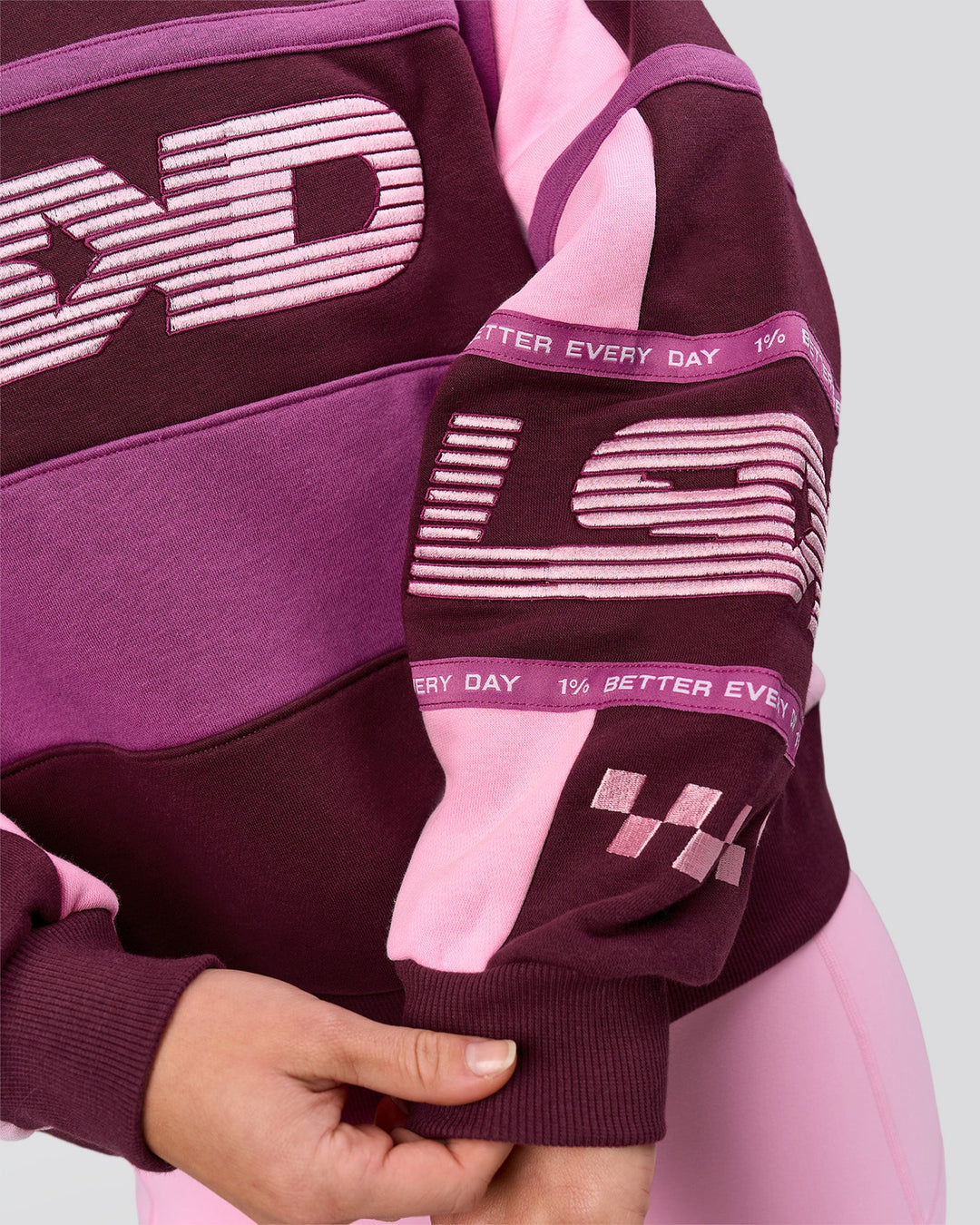 Woman wearing Power Sweater - Cherry Lacquer-Boysenberry | Model:Issy | Size:XS - view 5