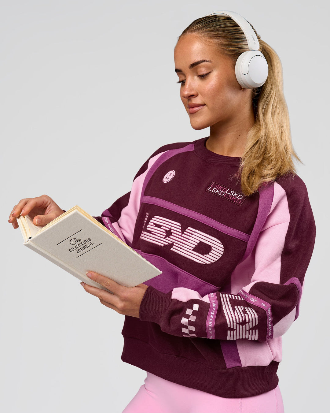 Woman wearing Power Sweater - Cherry Lacquer-Boysenberry | Model:Issy | Size:XS - view 9