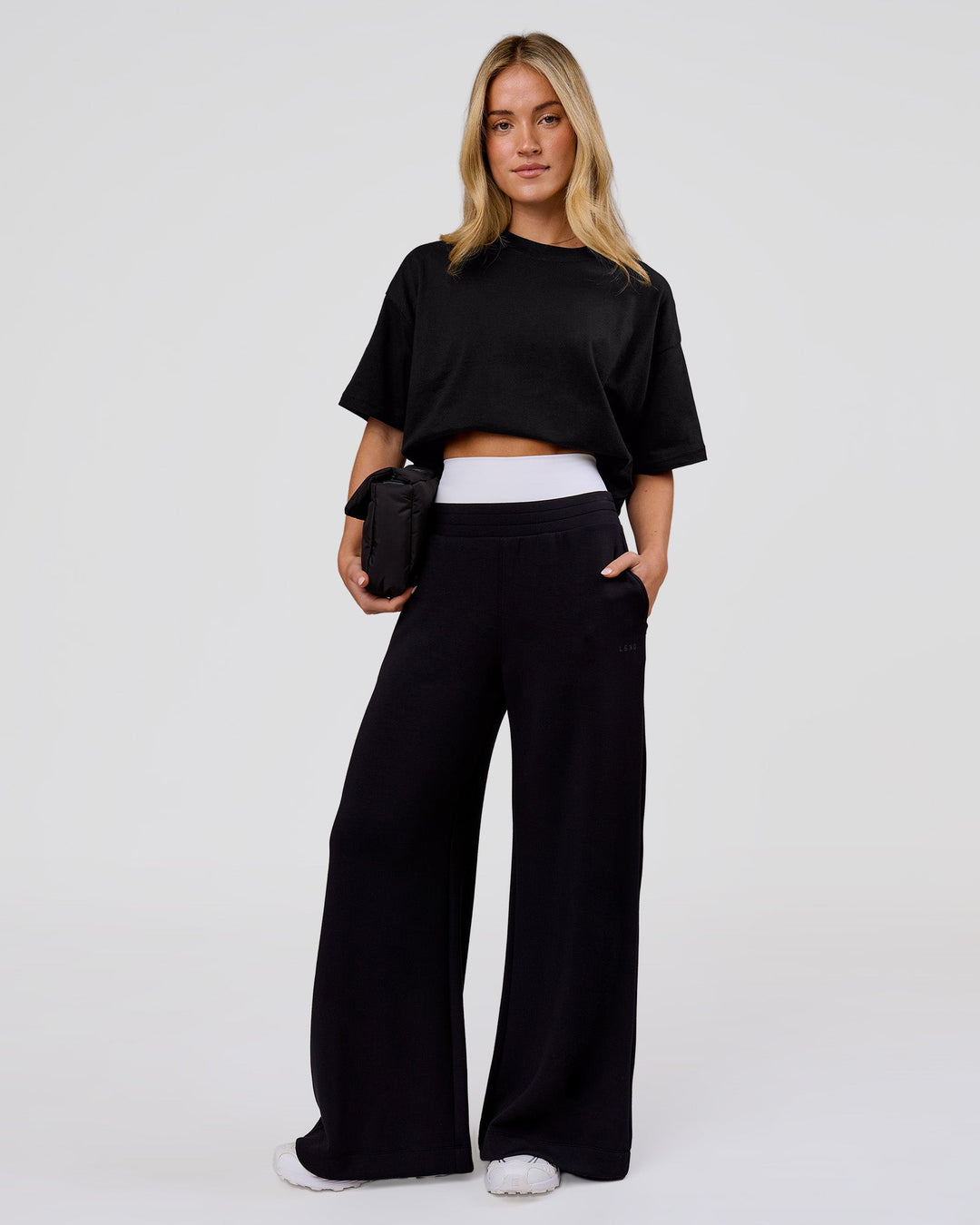 Woman wearing Shadow Mark Heavyweight Oversized Tee - Black-Onyx | Model:Issy | Size:XS - view 9