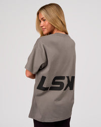 Woman wearing Shadow Mark Heavyweight Oversized Tee - Storm Front-Onyx | Model:Issy | Size:XS | Thumbnail Index: 6