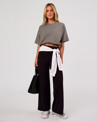 Woman wearing Shadow Mark Heavyweight Oversized Tee - Storm Front-Onyx | Model:Issy | Size:XS | Thumbnail Index: 12