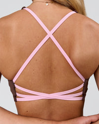 Woman wearing Stellar Sports Bra - Hot Chocolate-Pink Rose | Model:Issy | Size:XS | Thumbnail Index: 8