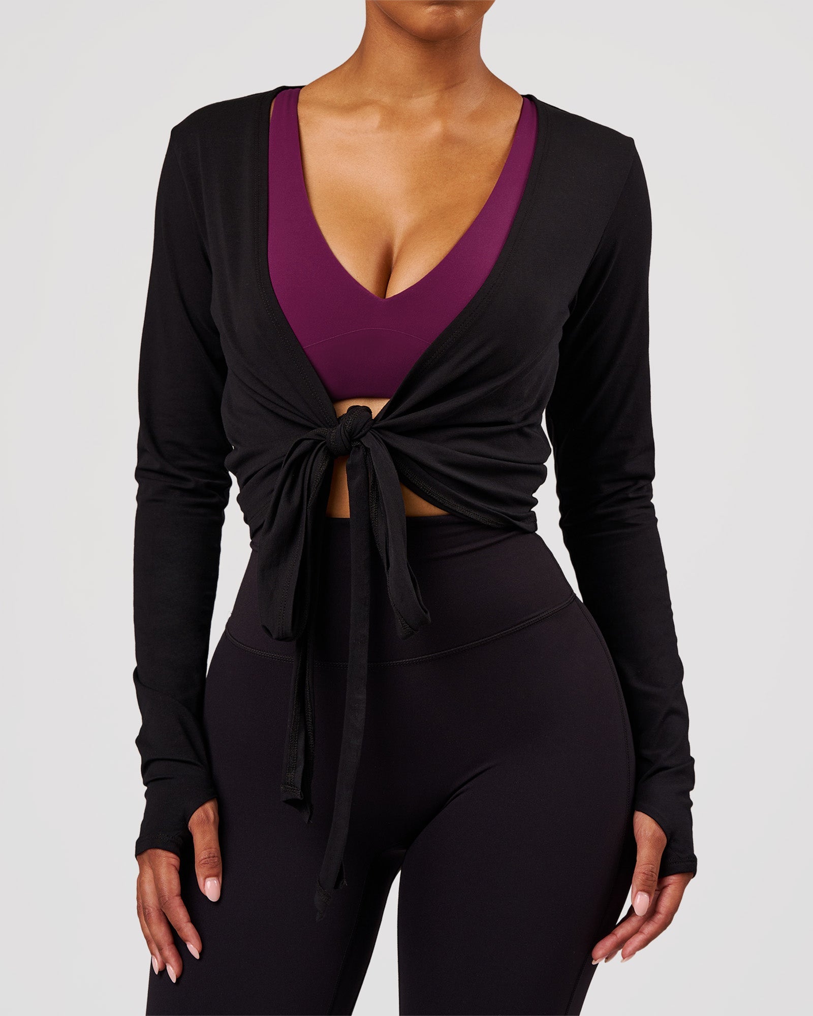 All Day Wrap FLXCotton Long Sleeve Top - Black | LSKD – LSKD US