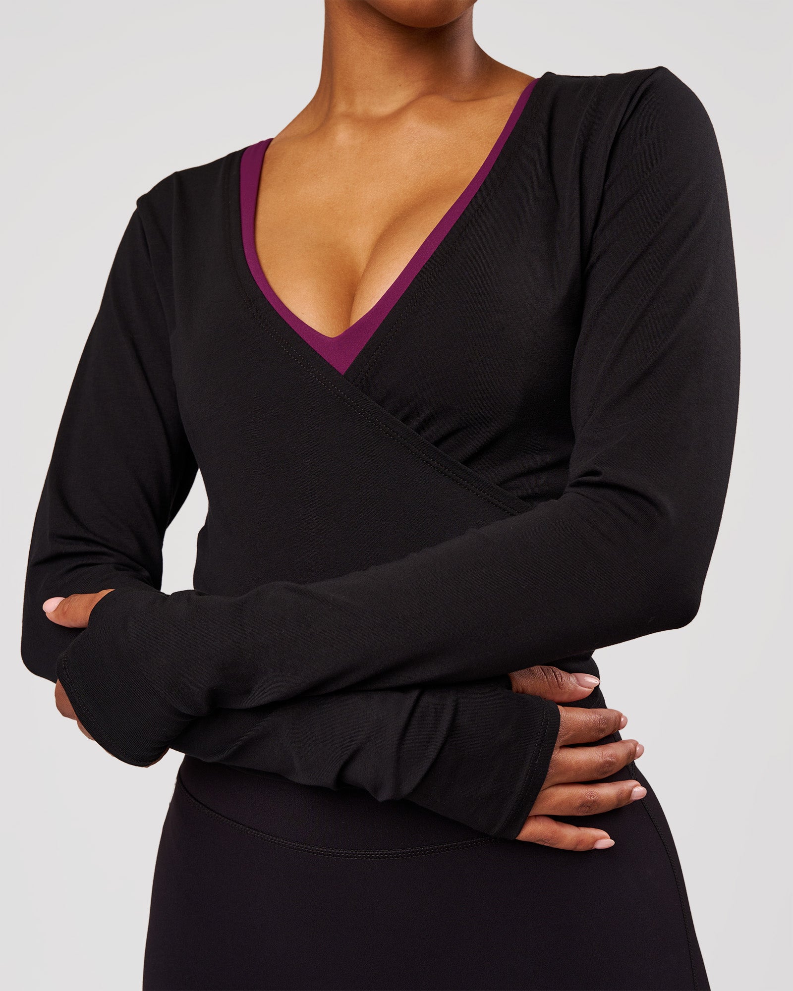All Day Wrap FLXCotton Long Sleeve Top - Black | LSKD – LSKD US