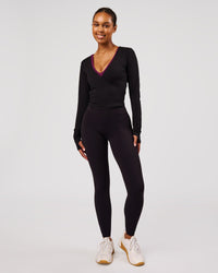 Woman wearing All Day Wrap FLXCotton Long Sleeve Top - Black | Model:Jordan | Size:XS | Thumbnail Index: 4