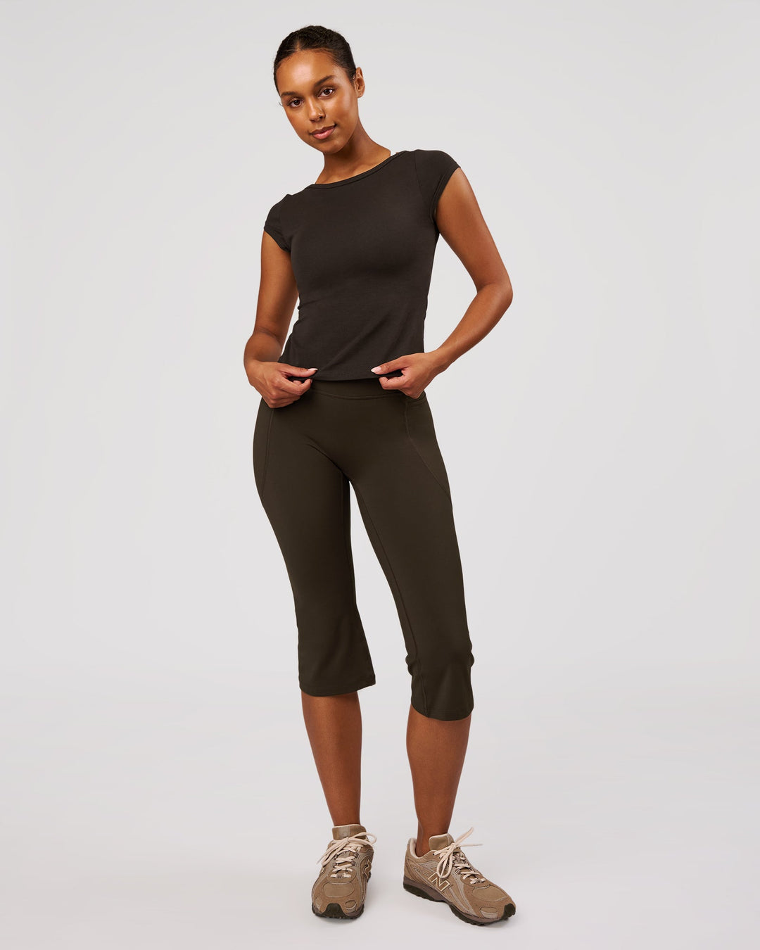 Woman wearing Boatneck FLXCotton Baby Tee - Ground Coffee | Model:Jordan | Size:XS - view 7