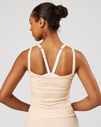 Woman wearing CloudWaffle Square Neck Tank - Vanilla Bean | Model:Jordan | Size:XS | Thumbnail Index: 1