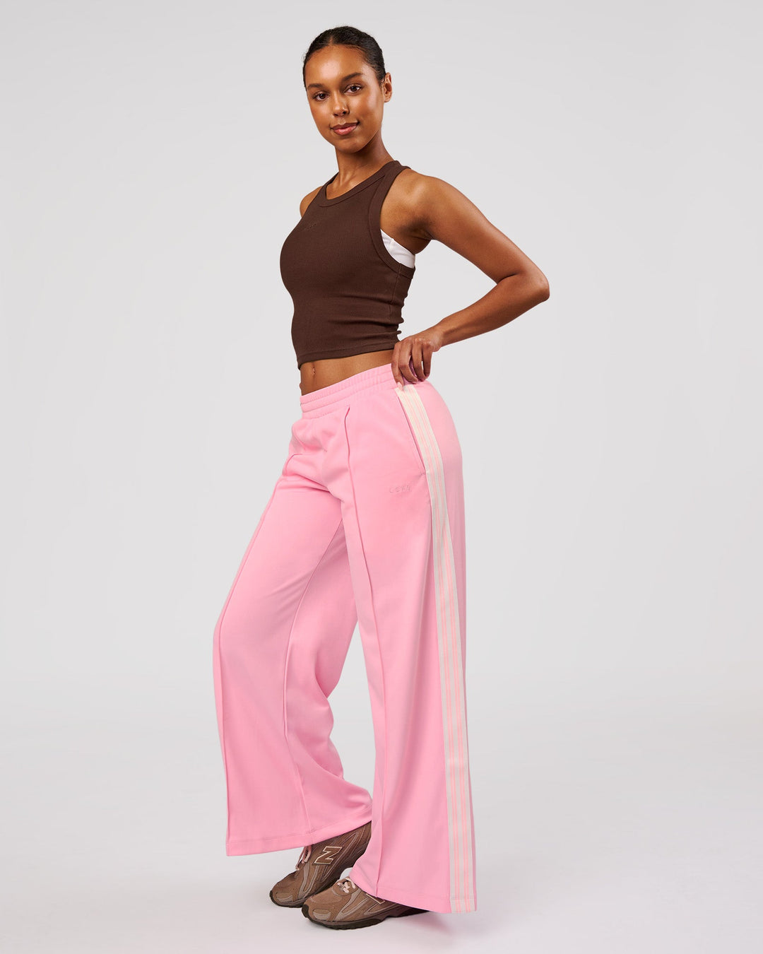 Woman wearing Go-To FLXCotton Rib Crop Tank - Hot Chocolate | Model:Jordan | Size:XS - view 5