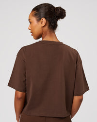 Woman wearing Go-To Heavyweight FlxCotton Skimmer Tee - Hot Chocolate-White | Model:Jordan | Size:XS | Thumbnail Index: 1
