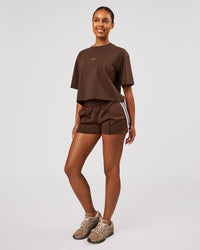 Woman wearing Go-To Heavyweight FlxCotton Skimmer Tee - Hot Chocolate-White | Model:Jordan | Size:XS | Thumbnail Index: 4