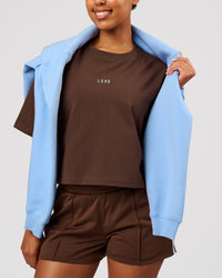 Woman wearing Go-To Heavyweight FlxCotton Skimmer Tee - Hot Chocolate-White | Model:Jordan | Size:XS | Thumbnail Index: 6