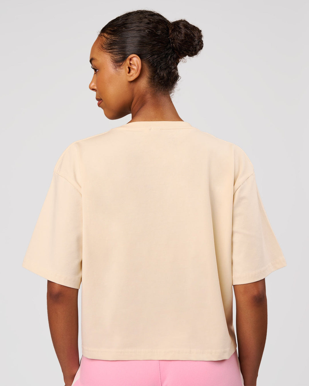 Woman wearing Go-To Heavyweight FlxCotton Skimmer Tee - Vanilla Bean-White | Model:Jordan | Size:XS - view 2