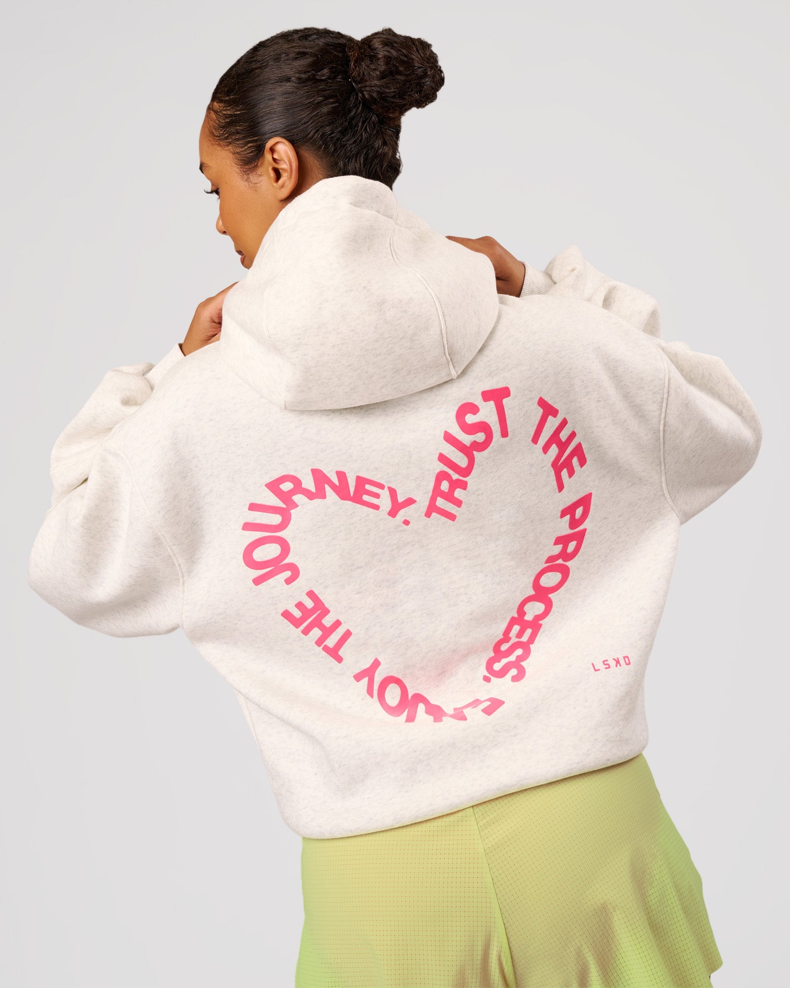 Woman wearing Love The Process Zip Through Hoodie - Silver Marl | Model:Jordan | Size:XS