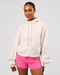 Woman wearing Love The Process Zip Through Hoodie - Silver Marl | Model:Jordan | Size:XS | Thumbnail Index: 2