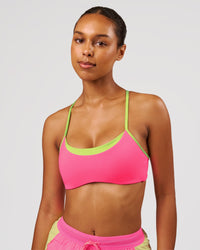 Woman wearing Tempo Sports Bra - Sugar Plum-Lime Glo | Model:Jordan | Size:XS | Thumbnail Index: 1