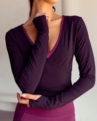 Woman wearing All Day Wrap FLXCotton Long Sleeve Top - Black | Model:Kenni | Size:XS | Thumbnail Index: 10
