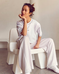 Woman wearing Go-To Contrast Oversized Heavyweight FLXCotton Tee - White-Black | Model:Kenni | Size:XS | Thumbnail Index: 8