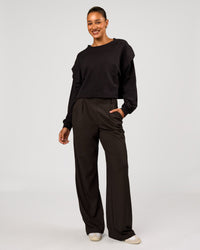 Woman wearing Bend Pleated Shoulder Oversized Sweat - Black | Model:Rosie | Size:XS | Thumbnail Index: 3