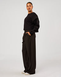 Woman wearing Bend Pleated Shoulder Oversized Sweat - Black | Model:Rosie | Size:XS | Thumbnail Index: 4