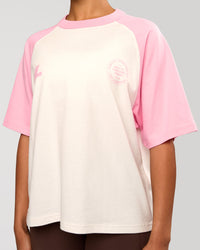 Woman wearing Victory Heavyweight Boxed Raglan Tee - Off White-Pink Rose | Model:Rosie | Size:XS | Thumbnail Index: 5