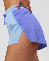 Woman wearing Accelerate 3" High-Rise Running Short - Bluebell-Open Air | Model:Taneisha | Size:XS | Thumbnail Index: 1