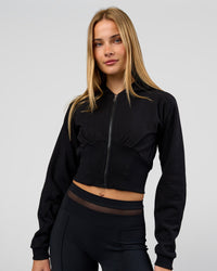 Woman wearing Bend Contour Silhouette Zip Through Hoodie - Black | Model:Taneisha | Size:XS | Thumbnail Index: 0