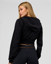 Woman wearing Bend Contour Silhouette Zip Through Hoodie - Black | Model:Taneisha | Size:XS | Thumbnail Index: 5
