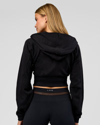 Woman wearing Bend Contour Silhouette Zip Through Hoodie - Black | Model:Taneisha | Size:XS | Thumbnail Index: 9