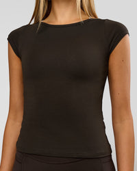 Woman wearing Boatneck FLXCotton Baby Tee - Ground Coffee | Model:Taneisha | Size:XS | Thumbnail Index: 11