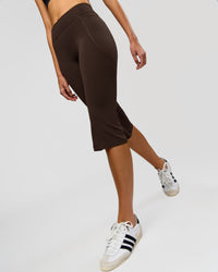 Woman wearing Deep V-Contour High-Rise Flared Capri - Ground Coffee | Model:Taneisha | Size:XS | Thumbnail Index: 8