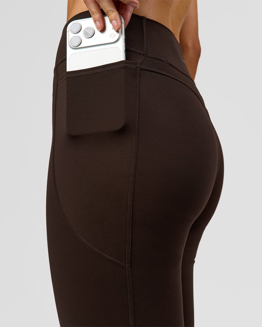 Woman wearing Deep V-Contour High-Rise Flared Capri - Ground Coffee | Model:Taneisha | Size:XS - view 12