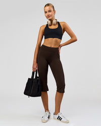 Woman wearing Deep V-Contour High-Rise Flared Capri - Ground Coffee | Model:Taneisha | Size:XS | Thumbnail Index: 12