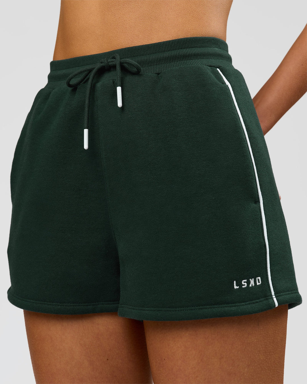 Woman wearing Fast Track Lounge Short - Midnight Green-White | Model:Taneisha | Size:XS - view 3