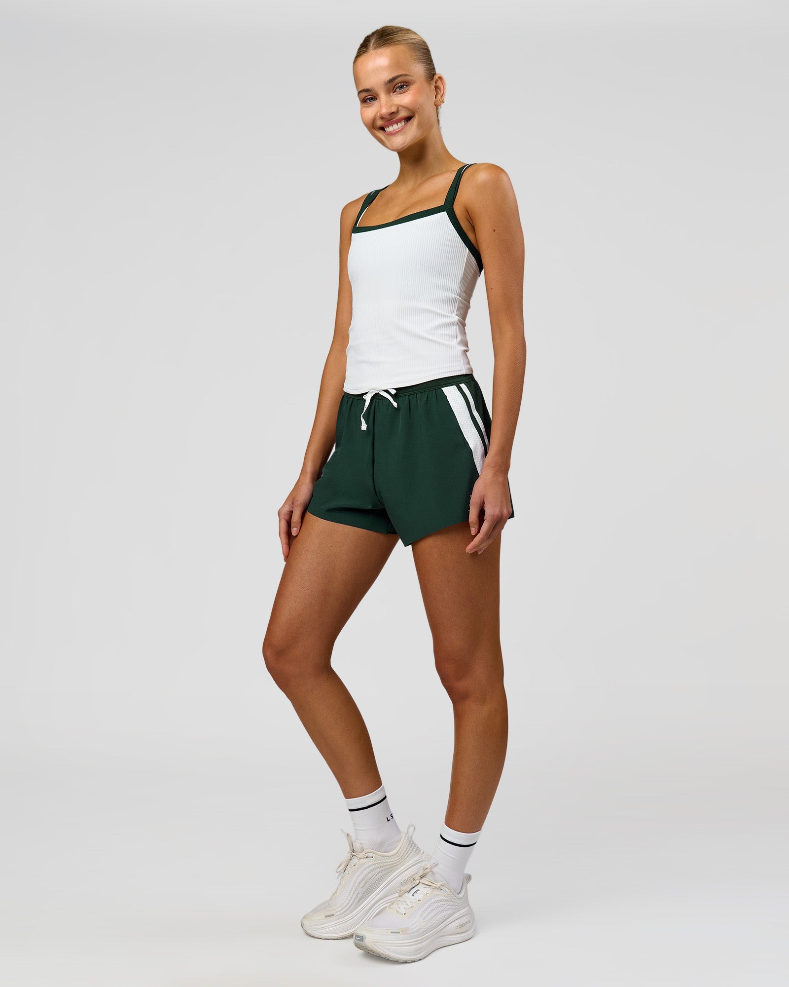 Flame Ribbed Regular Length Tank - White-Midnight Green | LSKD