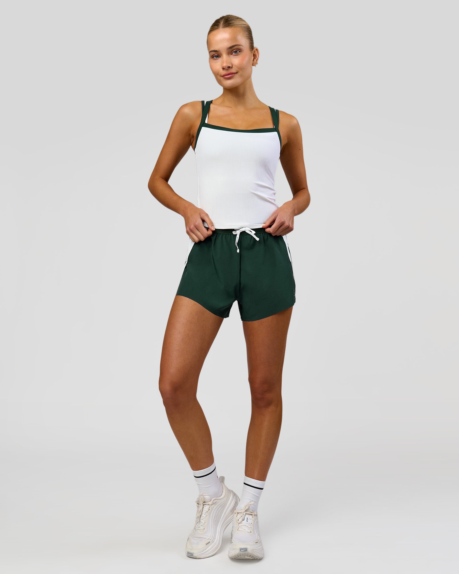 Flame Ribbed Regular Length Tank - White-Midnight Green | LSKD