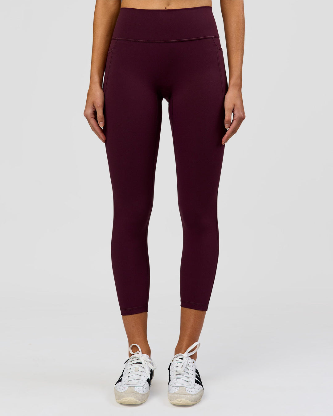 Woman wearing Fusion High-Rise 7/8 Legging Pockets - Cherry Lacquer | Model:Taneisha | Size:XS - view 3