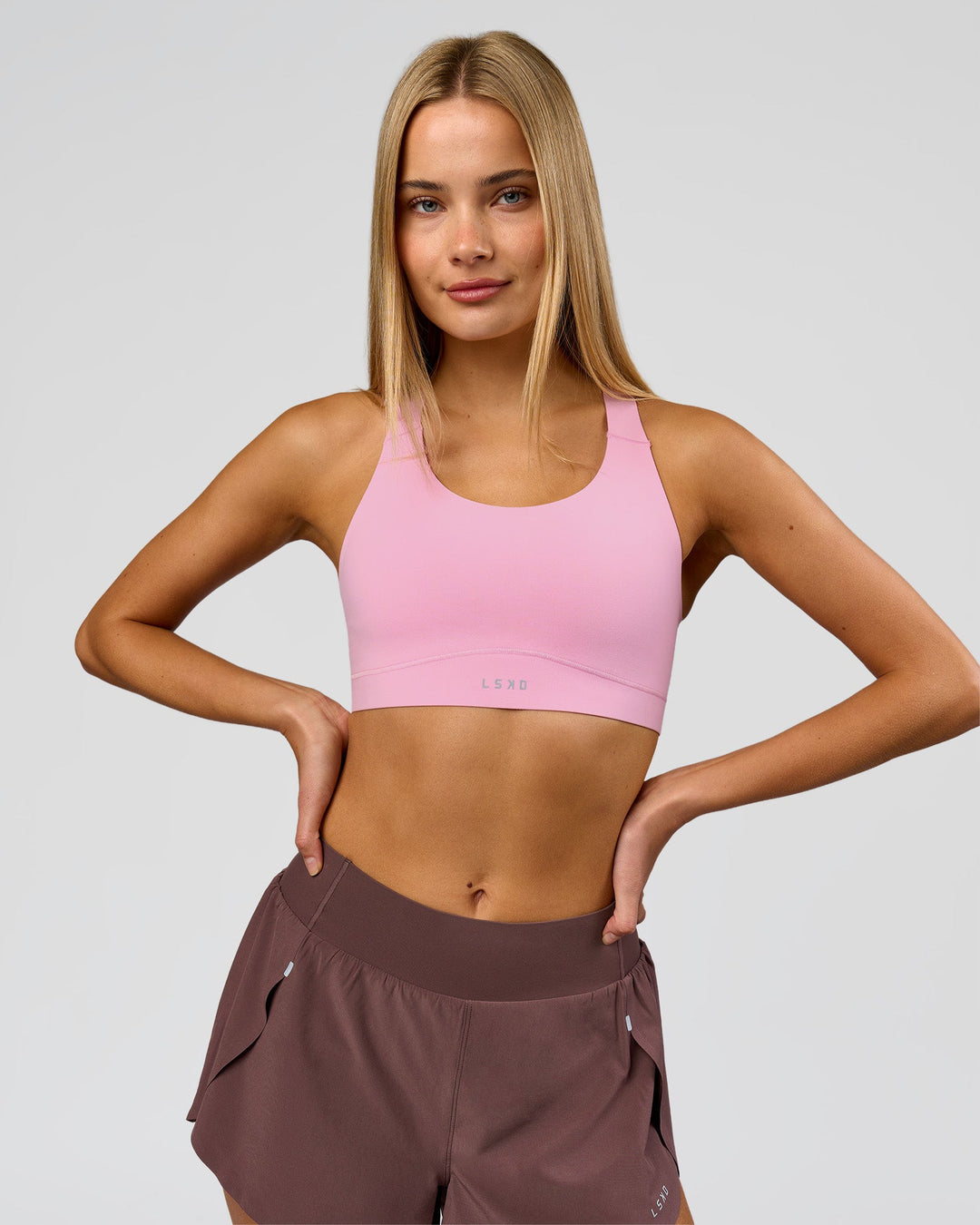 Woman wearing Fusion Sports Bra 2.0 - Pink Rose | Model:Taneisha | Size:XS - view 3