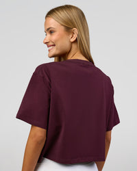 Woman wearing Go-To Heavyweight FlxCotton Skimmer Tee - Cherry Lacquer-White | Model:Taneisha | Size:XS | Thumbnail Index: 2