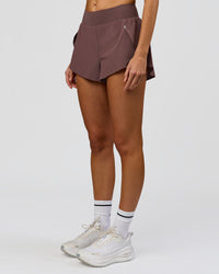 Woman wearing Pacer 3" Run Short - Cocoa Powder | Model:Taneisha | Size:XS | Thumbnail Index: 11