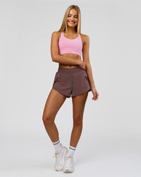 Woman wearing Pacer 3" Run Short - Cocoa Powder | Model:Taneisha | Size:XS | Thumbnail Index: 4