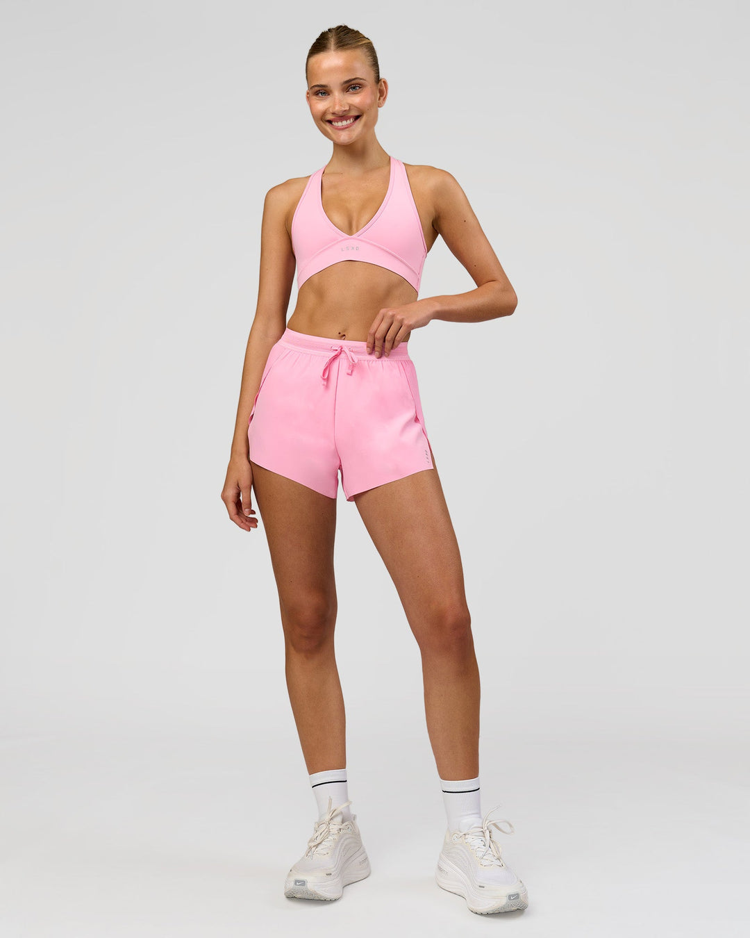 Woman wearing Stamina Sports Bra - Pink Rose | Model:Taneisha | Size:XS - view 6