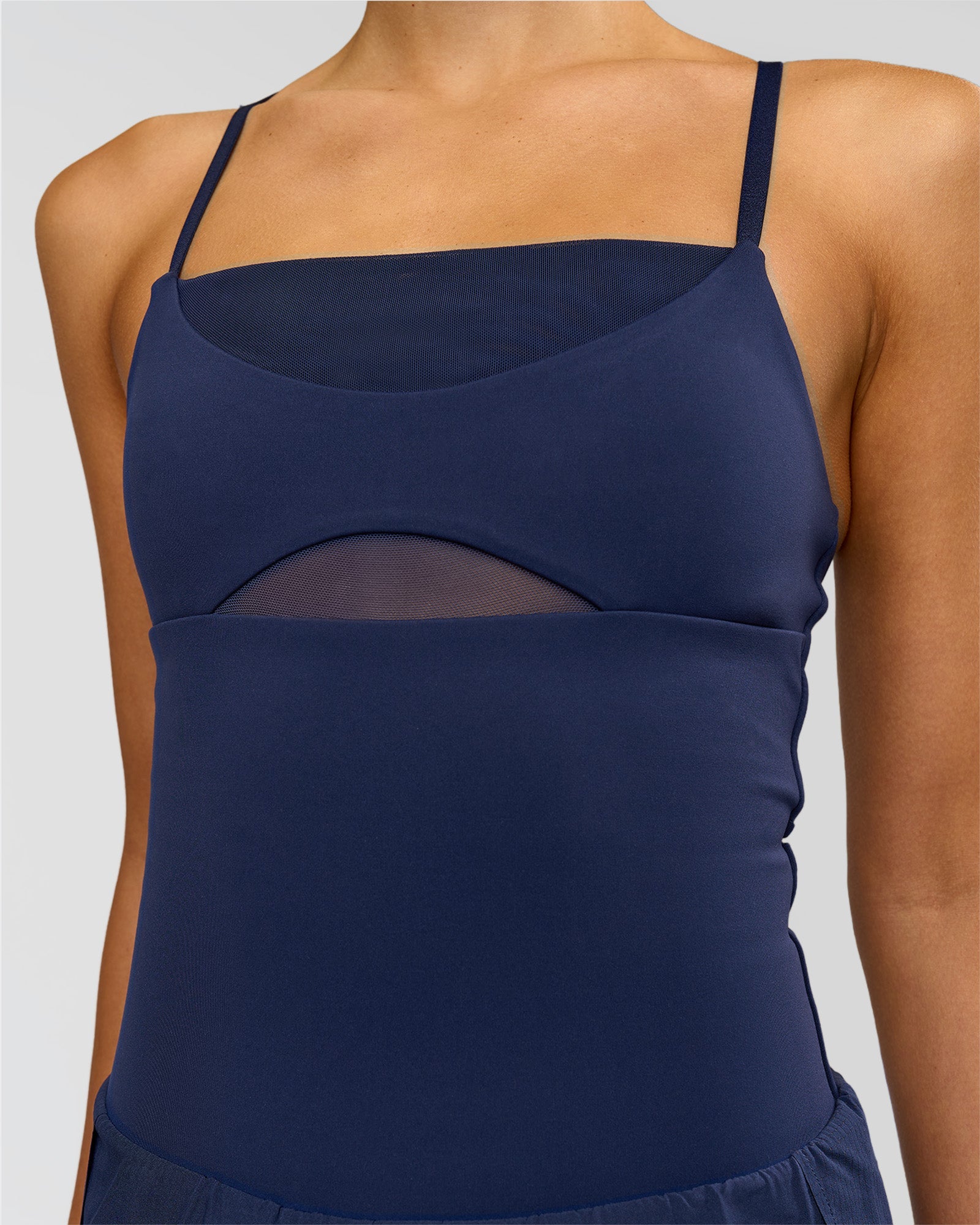 Woman wearing Tia-Clair Toomey-Orr Legacy 3" Run One-Piece - Future Navy | Model:Taneisha | Size:XS