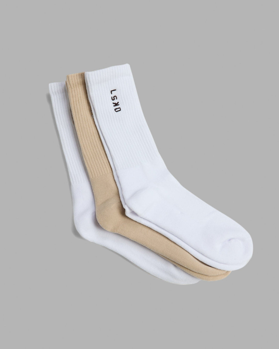 Signal 3 Pack Crew Socks - White-Shale Beige