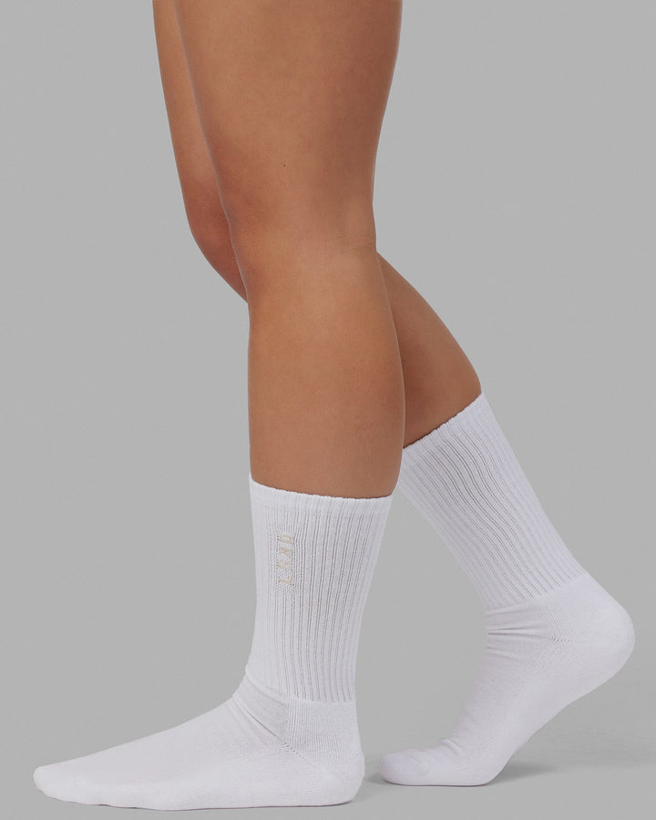 Signal 3 Pack Crew Socks - White-Shale Beige
